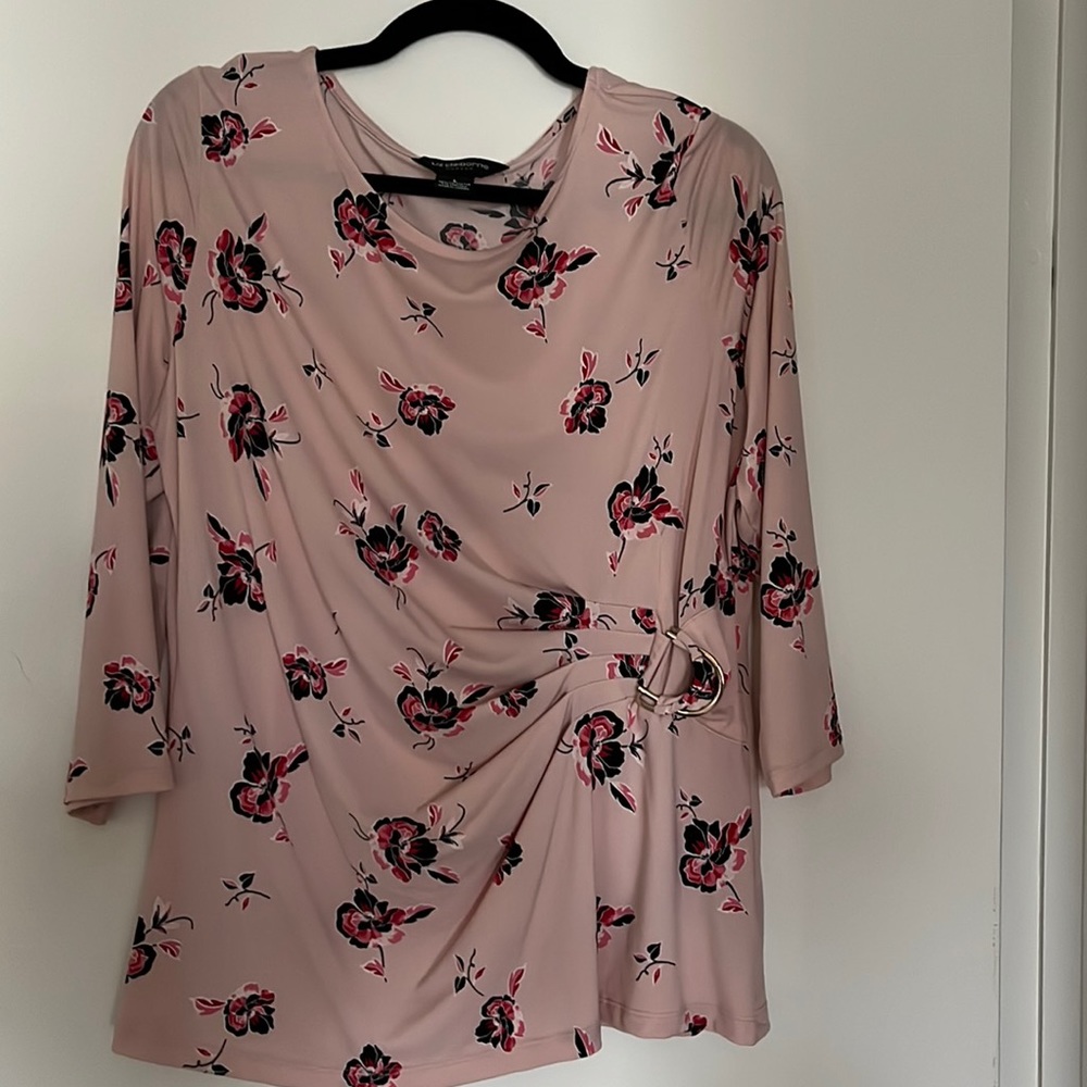 Liz Claiborne long sleeve faux wrap blouse with buckle detail